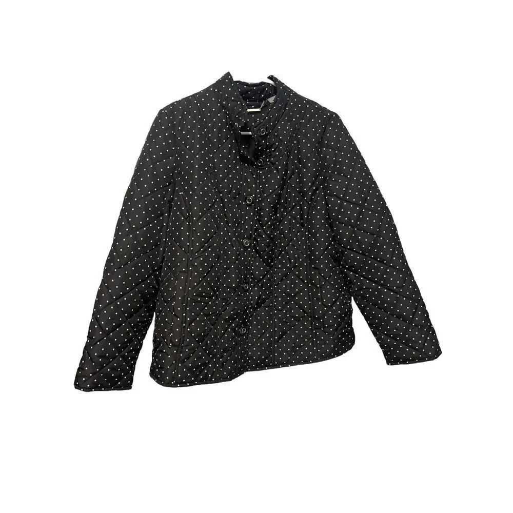 CHICO’S Black Polka-Dot Mandarin Collar Quilted Jacket